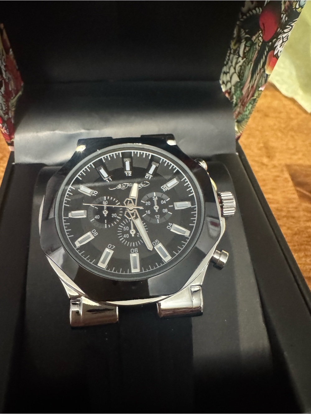 Ed Hardy Black and Silver Men's Chronograph Watch